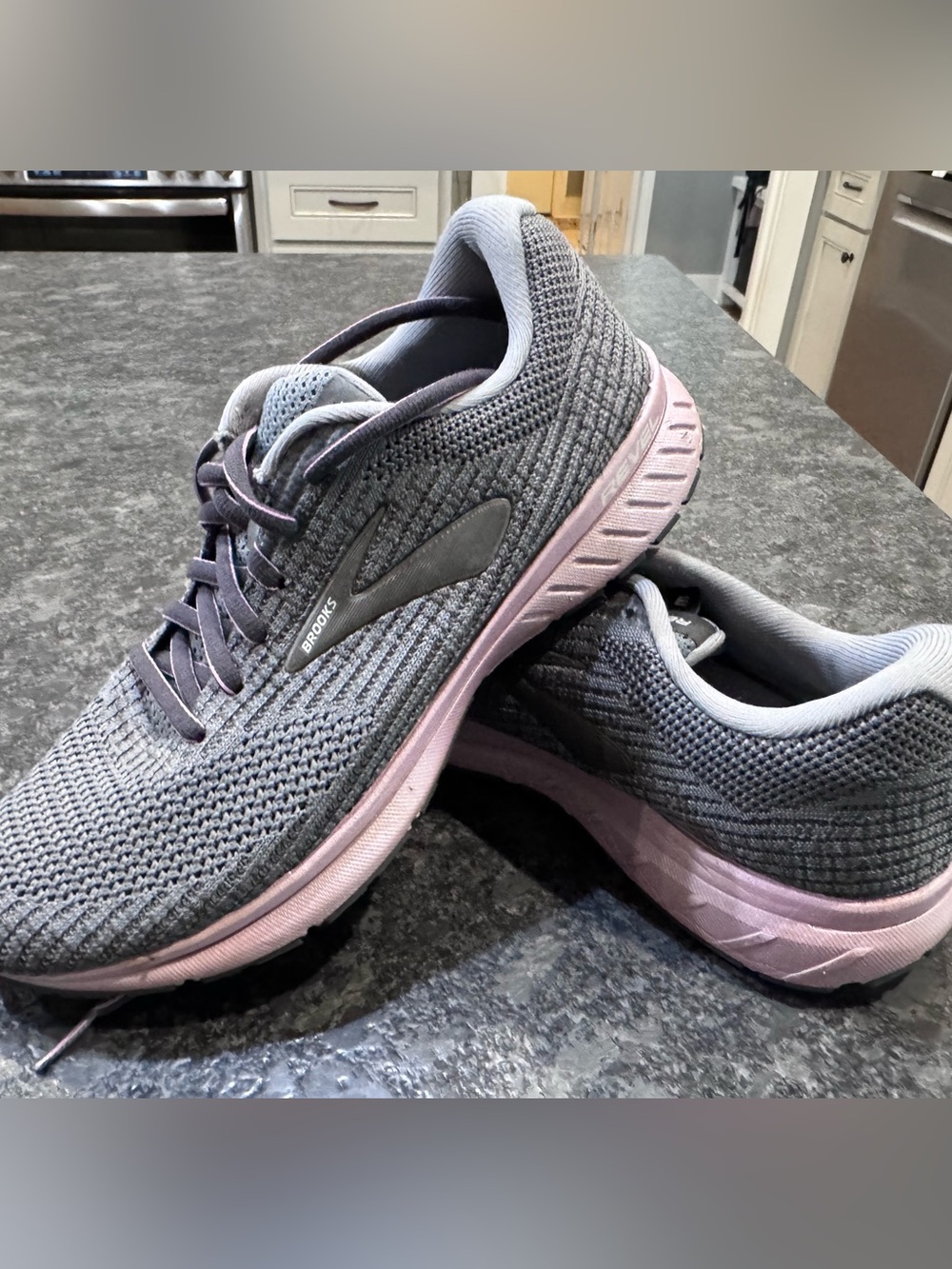 Brooks Women's Gray Knit Running Shoes with Pink Midsole